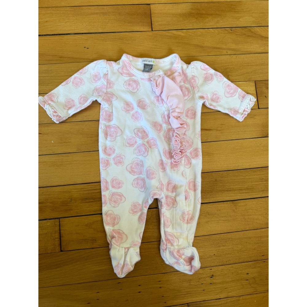 Petit Lem Newborn Pink Floral Rose Ruffle Cotton Footed Sleeper 83W103416